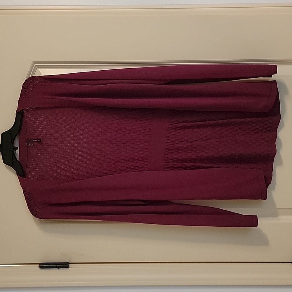 Wine colored cardigan with lace back